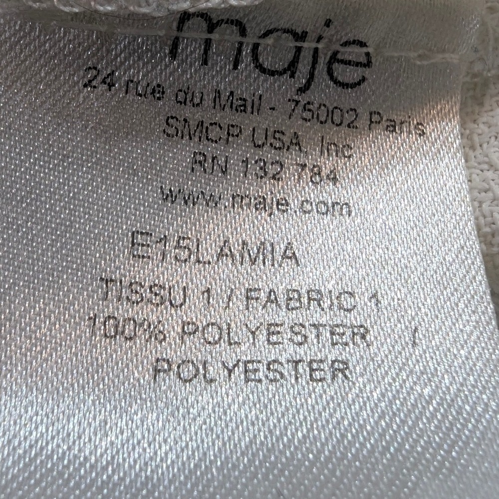 Maje White Textured‎ Tunic Top with Burgundy Trim Keyhole Neck Size 2 READ - Picture 5 of 14